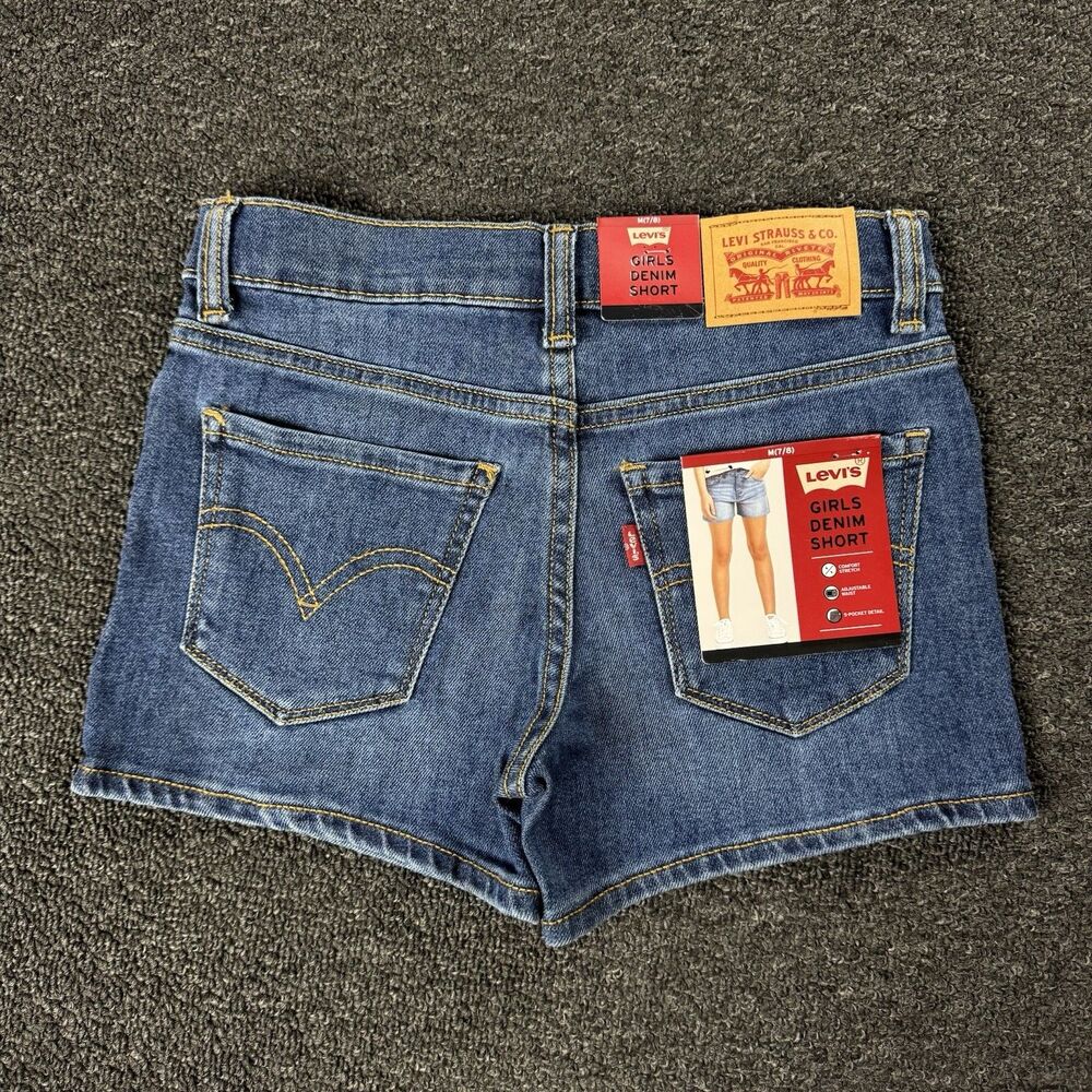 NWT Levis Shorts Girls Size 7/8 Med Wash Denim Girlfriend Jean Adjustable Waist